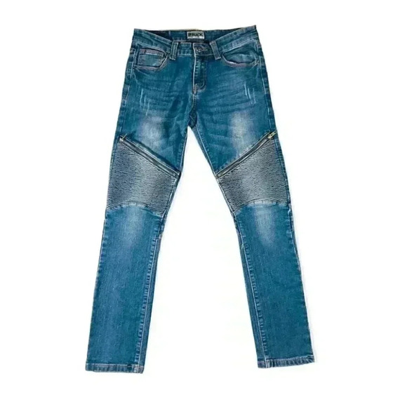 Buckle Black Moto Skinny Jeans Lightly Distressed Bikercore in Medium Blue Wash - Picture 1 of 9